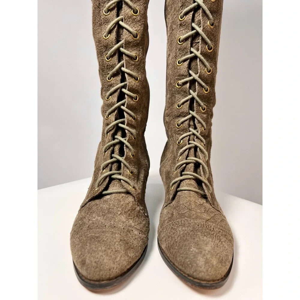 Jeffrey Campbel x Free People Joe Suede Lace Up Over The Knee Boots Sage 9 LNWOT